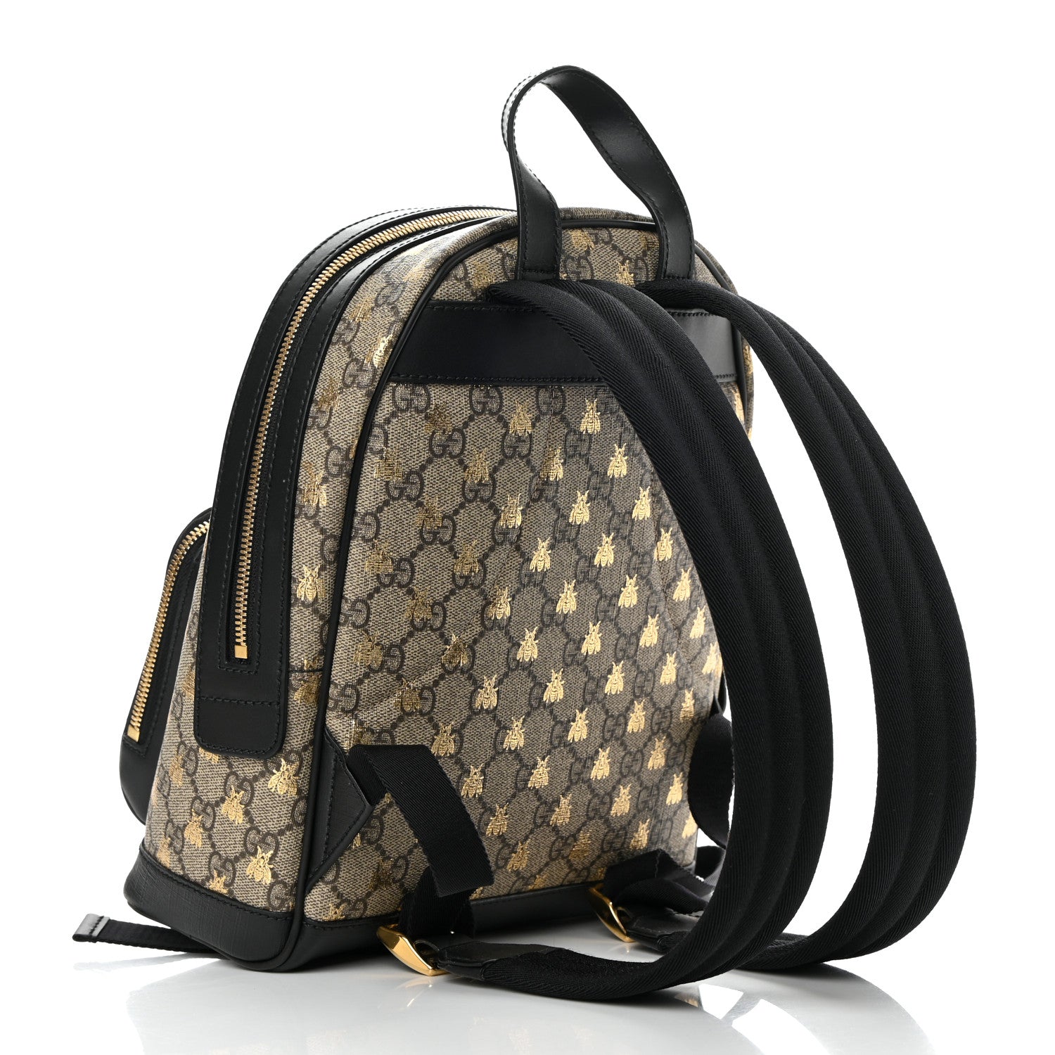 Gucci GG Supreme Monogram Bees Print Small Day Backpack Beige Oro Black 3 of 16