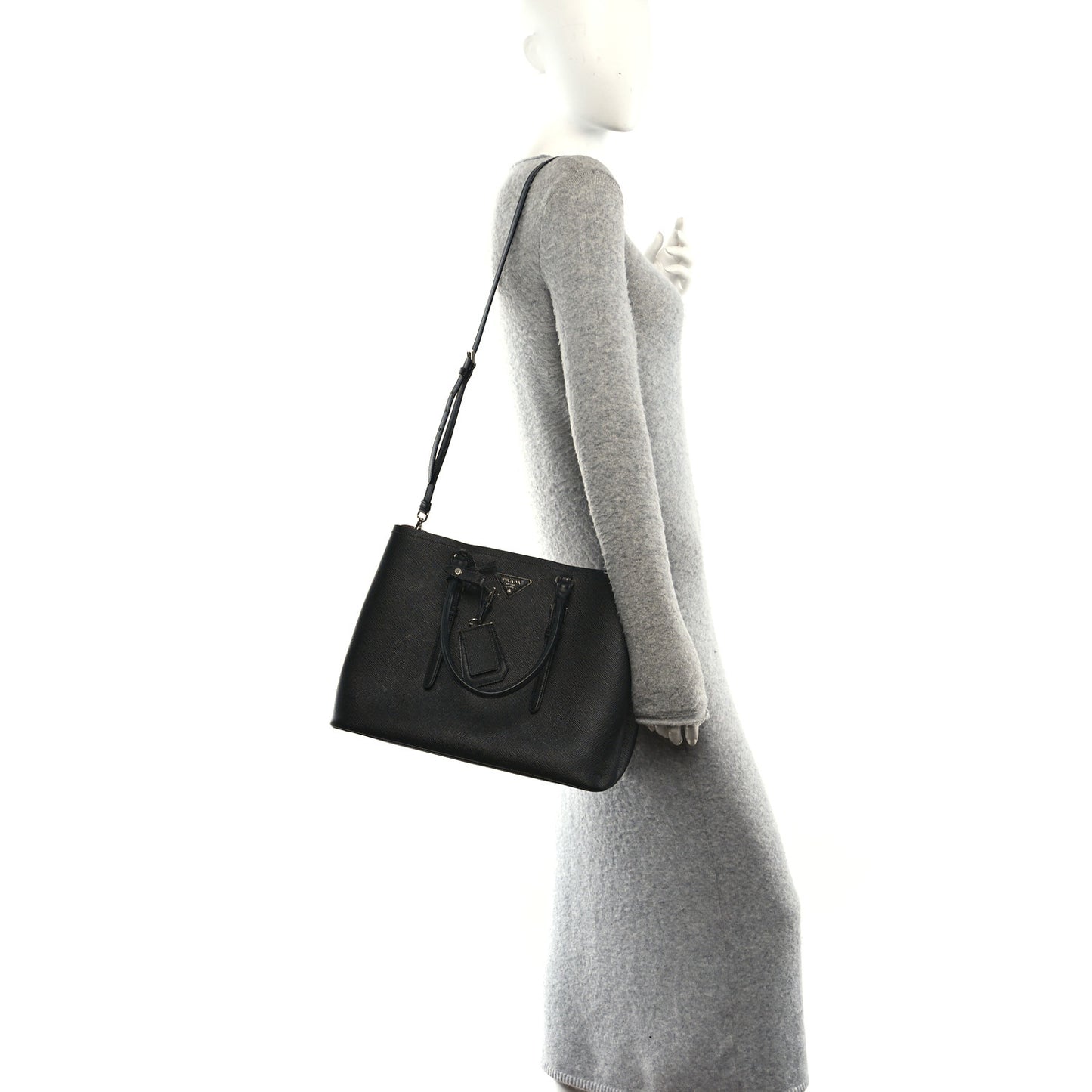 Saffiano Cuir Large Double Bag Black Fuoco