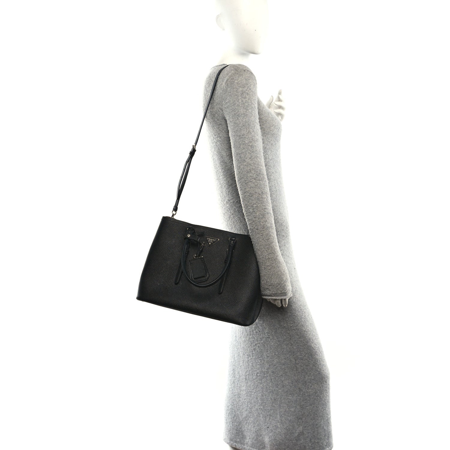 Prada Saffiano Cuir Large Double Bag Black Fuoco 2 of 9