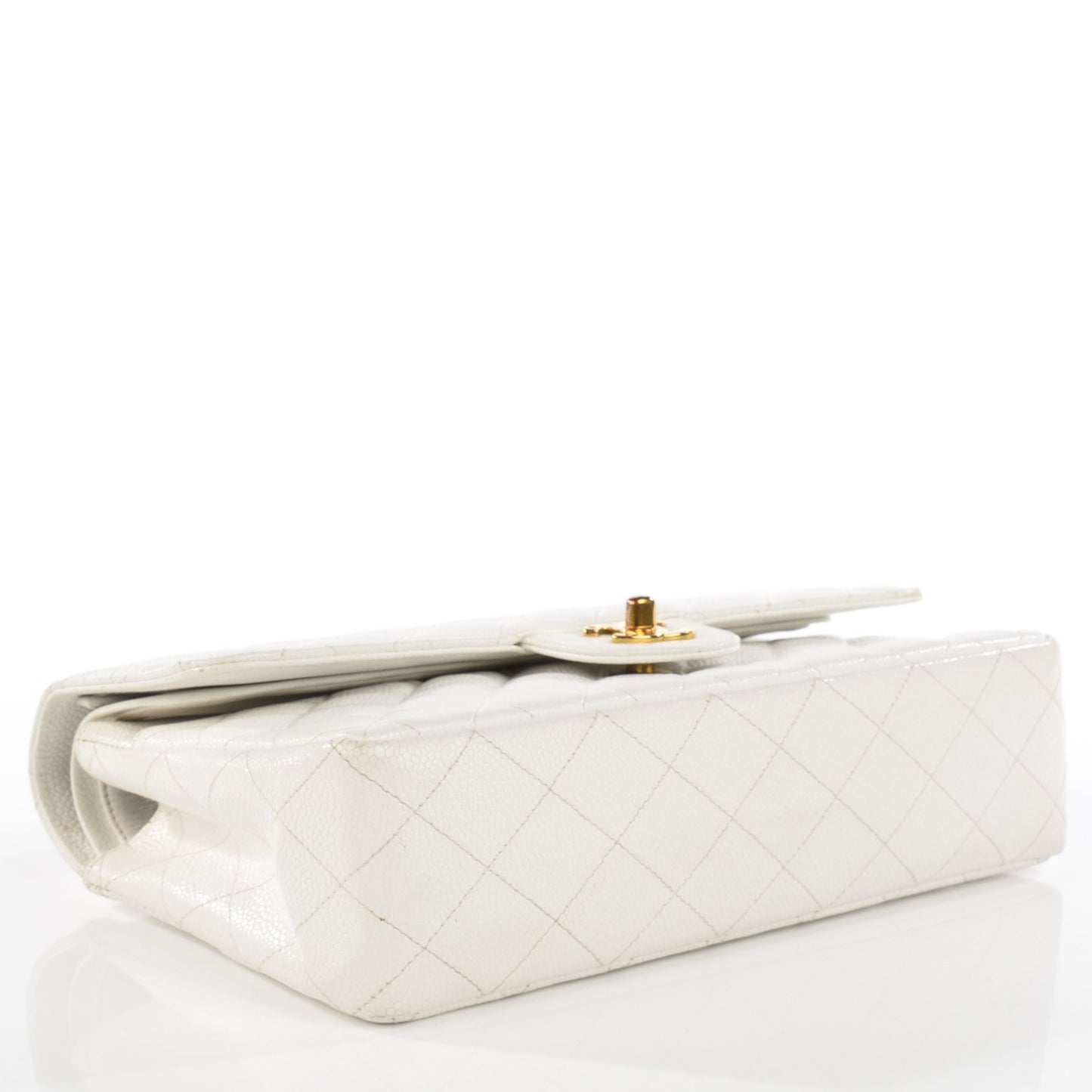 Caviar Quilted Medium Double Flap White