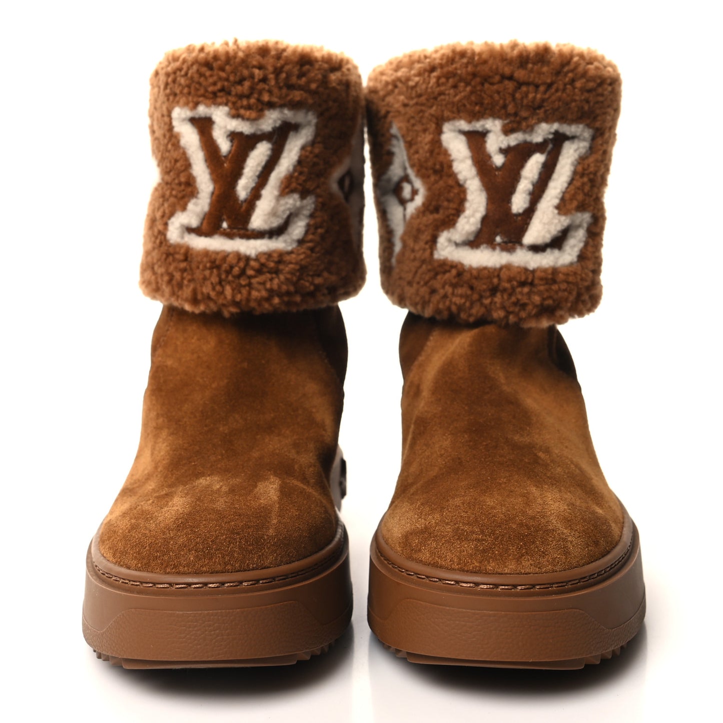 Suede Calfskin Shearling Snowdrop Flat Ankle Boot 38 Cognac