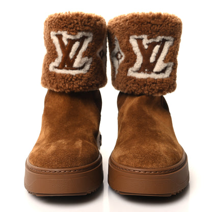 Louis Vuitton Suede Calfskin Shearling Snowdrop Flat Ankle Boot 38 Cognac 2 of 8
