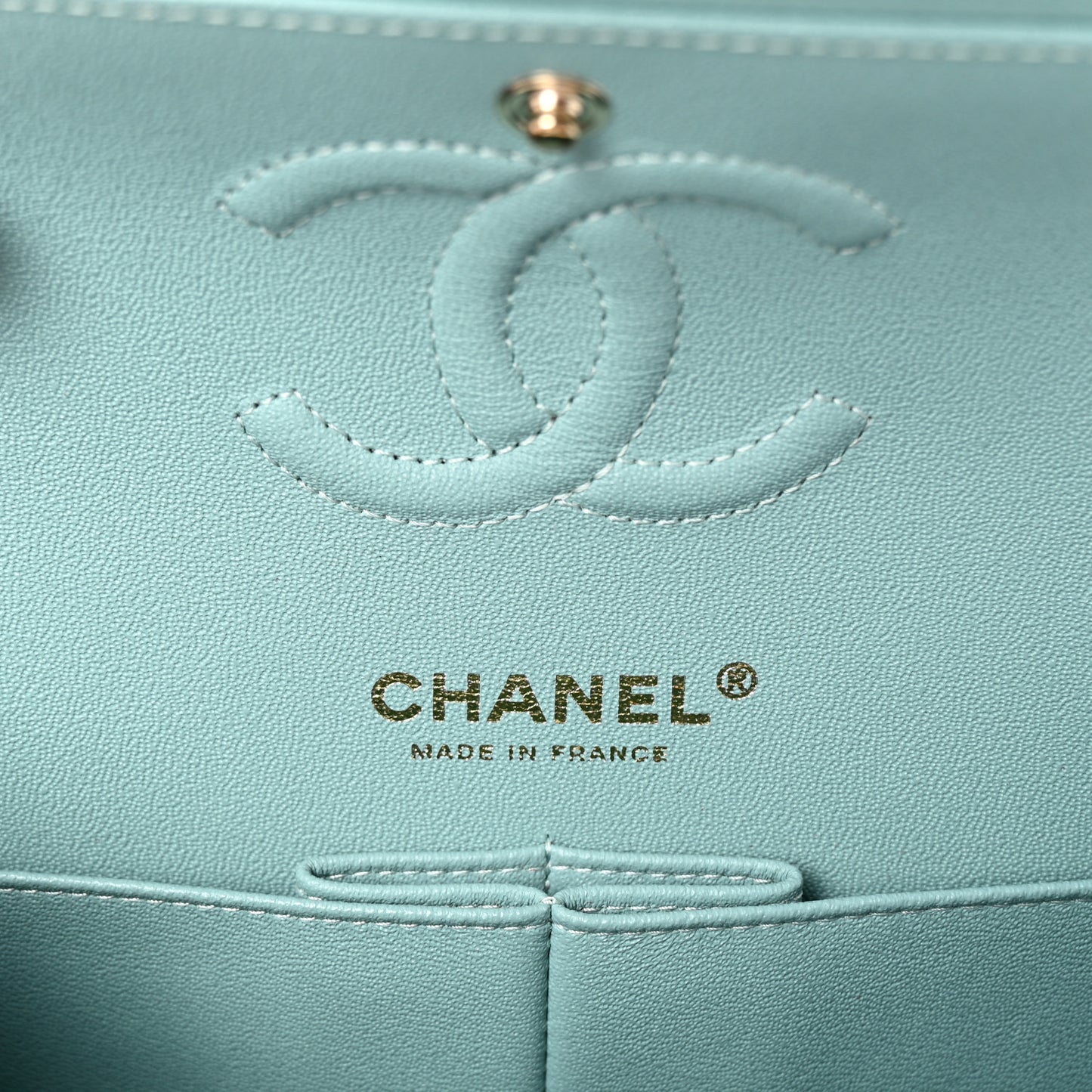 Caviar Quilted Small Double Flap Light Blue