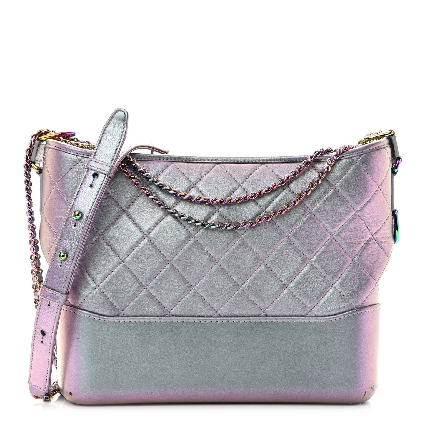 Iridescent Lambskin Calfskin Quilted Medium Gabrielle Hobo Light Purple