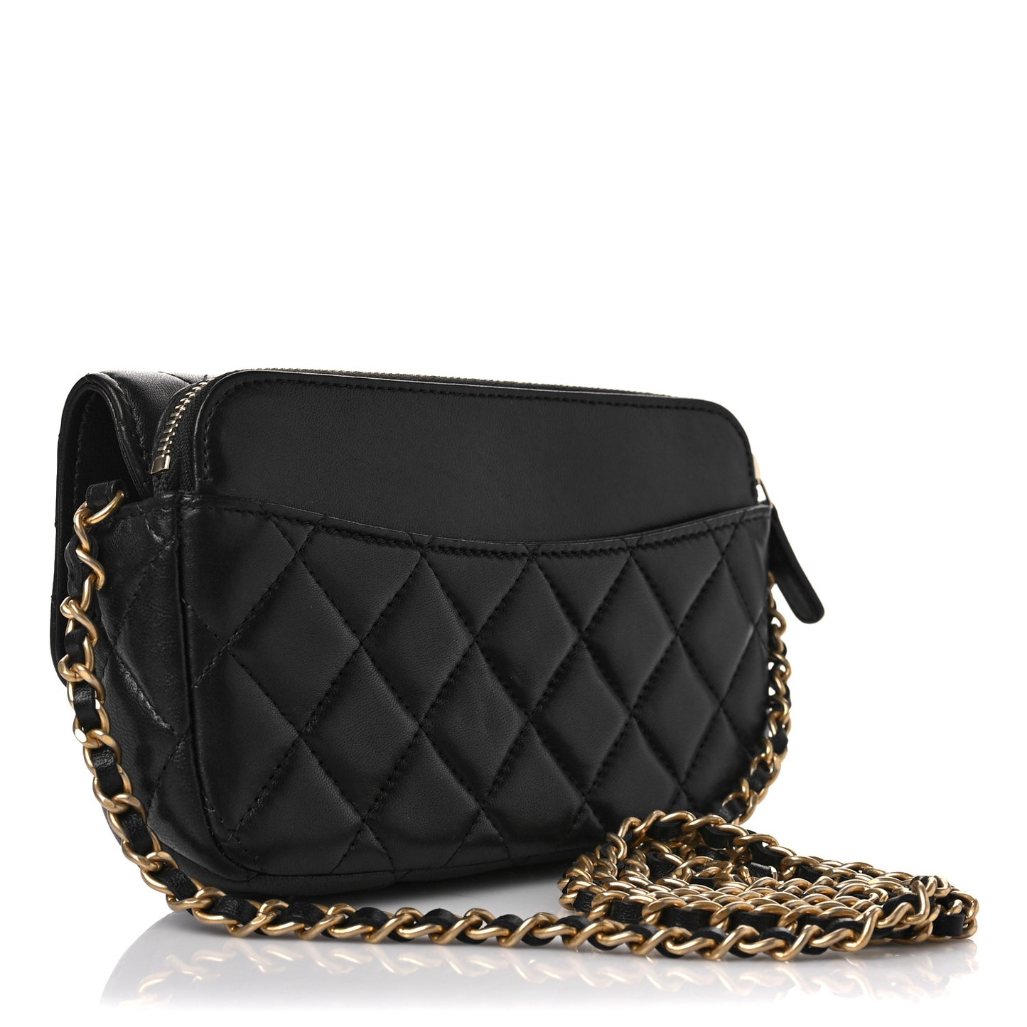 Lambskin Quilted Charm Flap Phone Holder With Chain Black
