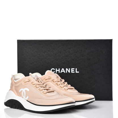 Chanel Lycra Fabric CC Sneakers 38 Beige 10 of 10