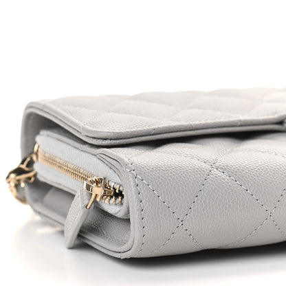 Chanel Caviar Quilted Phone Holder Wallet on Removable Chain Grey 10 of 11