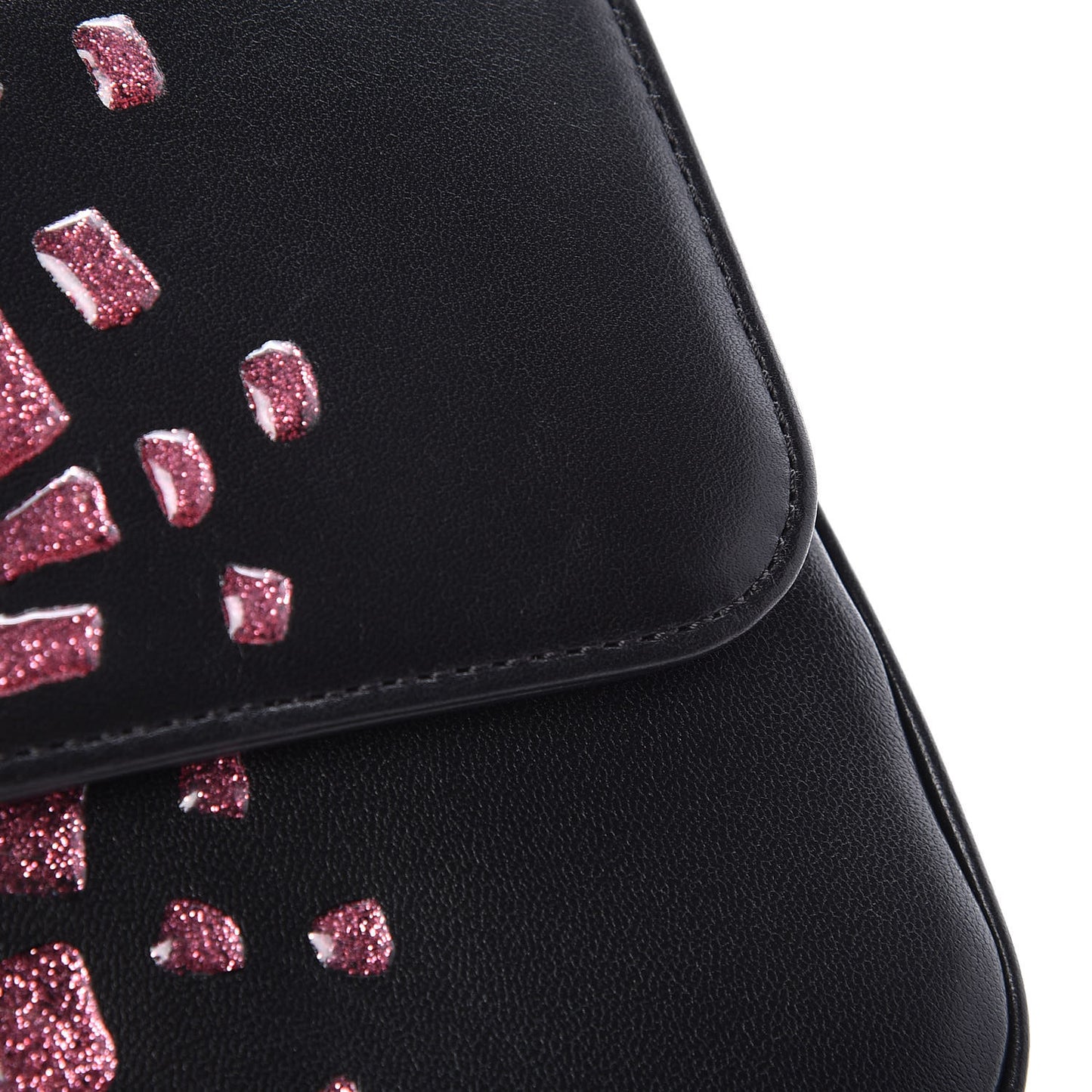 Lambskin Resin Glitter Medium Double Flap Black Pink