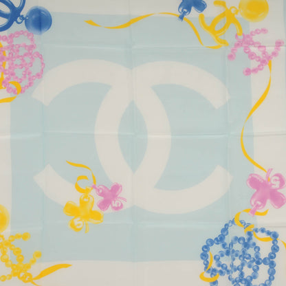 Chanel Silk CC Pearl Clover Scarf Yellow Blue Pink 1 of 5