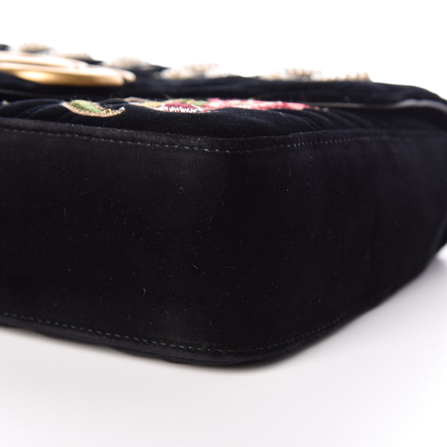 Velvet Matelasse Loved Embroidered Medium GG Marmont Shoulder Bag Black