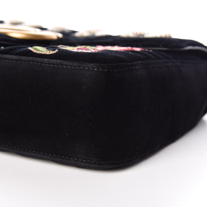 Gucci Velvet Matelasse Loved Embroidered Medium GG Marmont Shoulder Bag Black 6 of 9