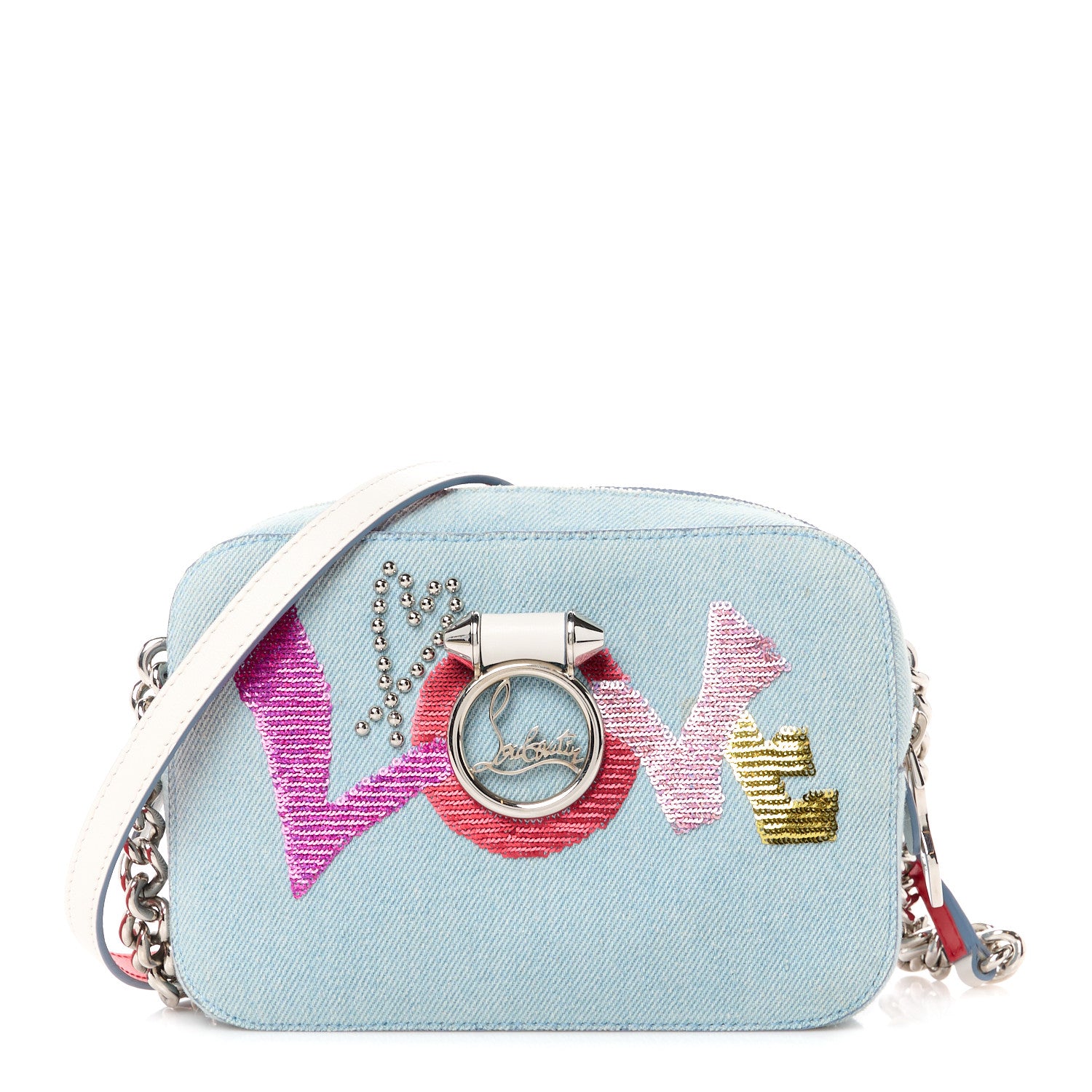 Christian Louboutin Denim Sequin Love Mini Rubylou Crossbody Blue Multicolor 1 of 10