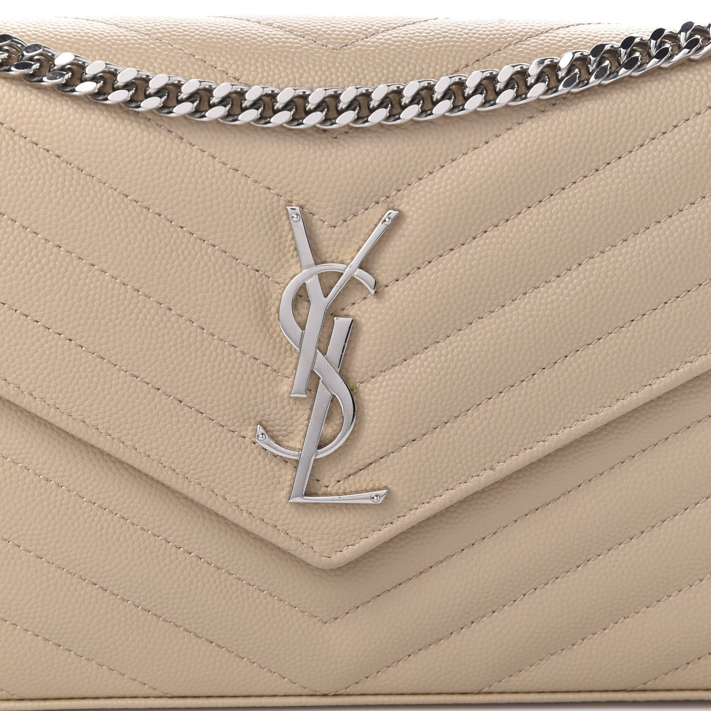 Grain De Poudre Matelasse Chevron Monogram Chain Wallet Nude Powder