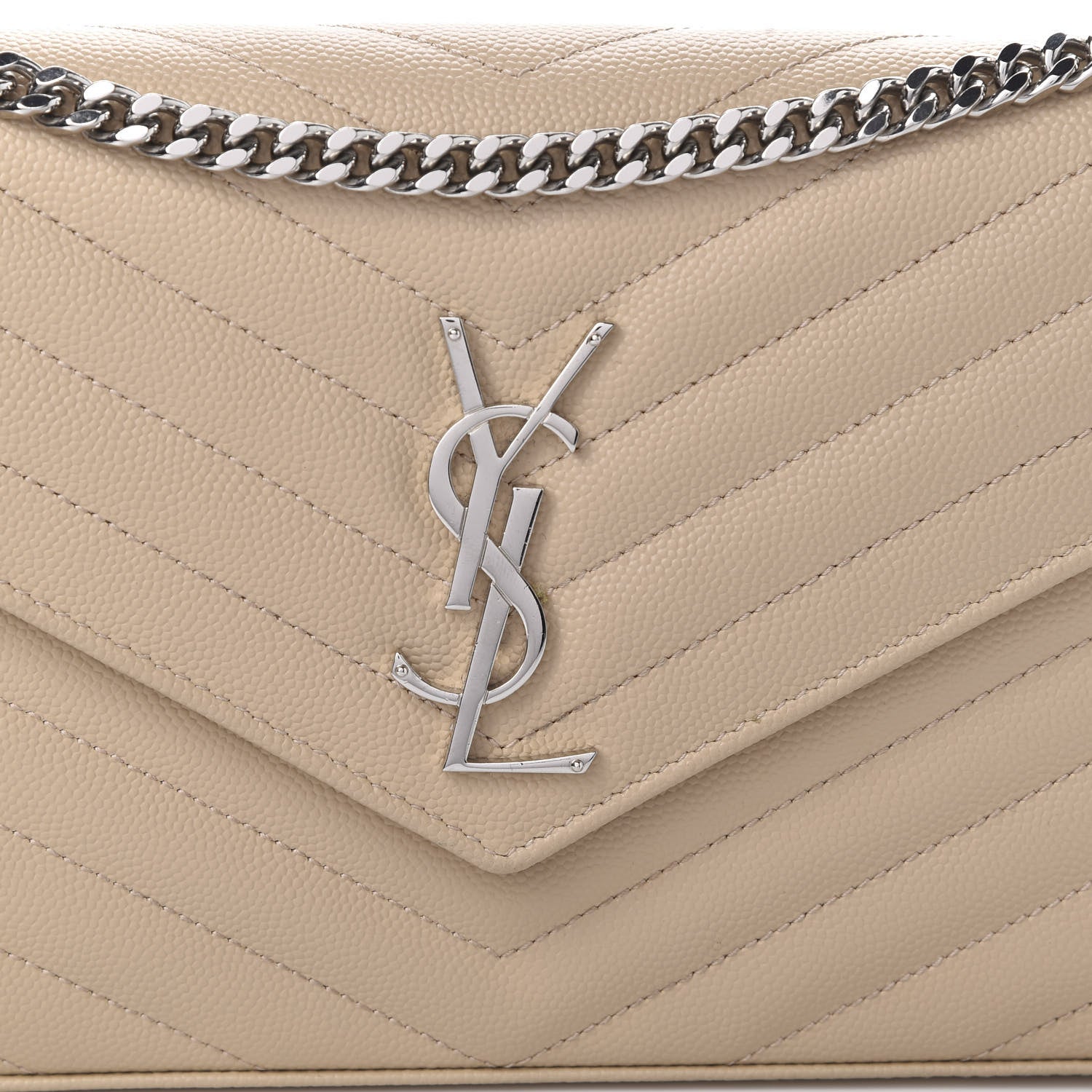 Saint Laurent Grain De Poudre Matelasse Chevron Monogram Chain Wallet Nude Powder 9 of 9
