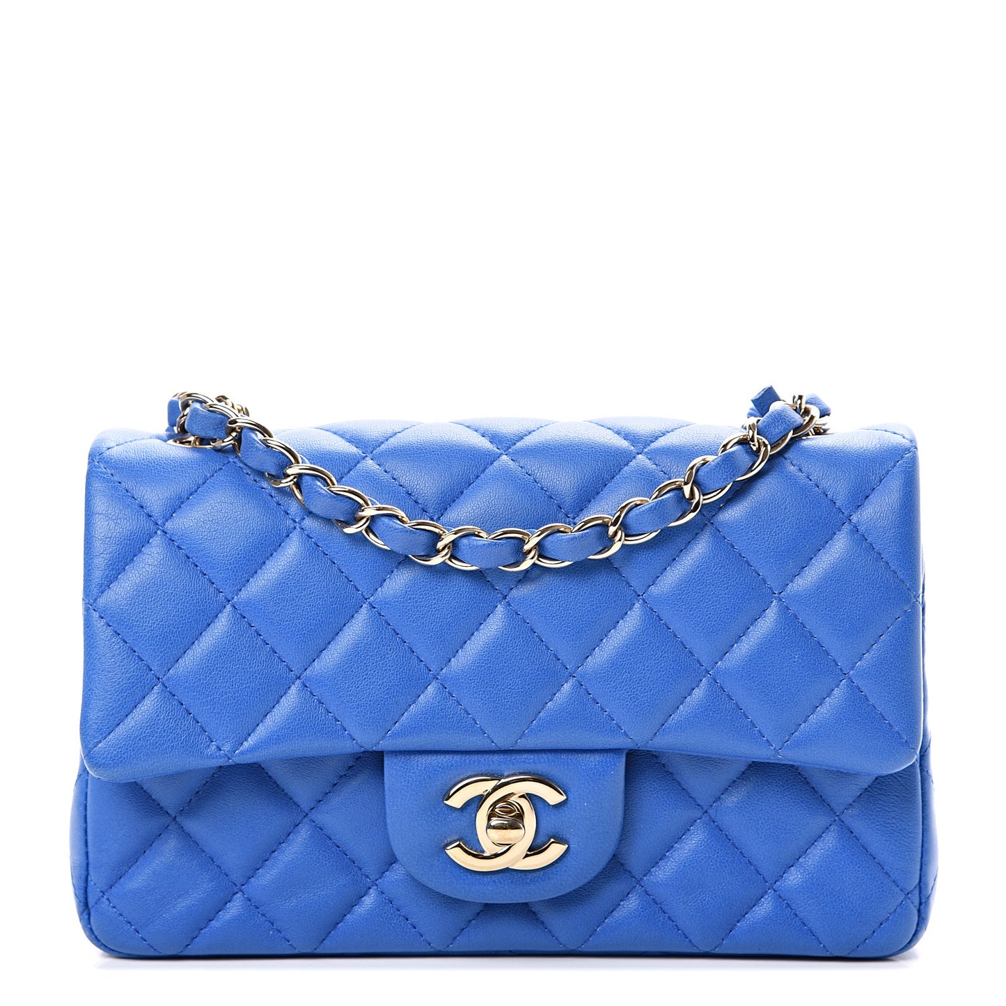 Lambskin Quilted Mini Rectangular Flap Blue