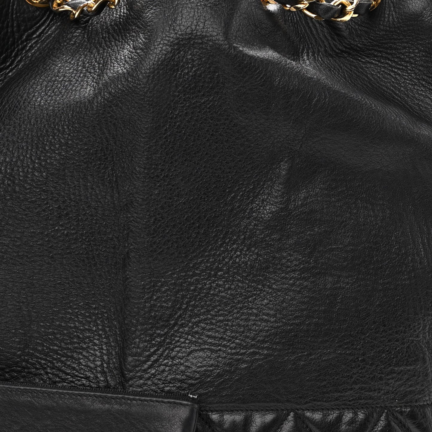Grained Calfskin Lambskin Quilted Drawstring Bucket Bag Black