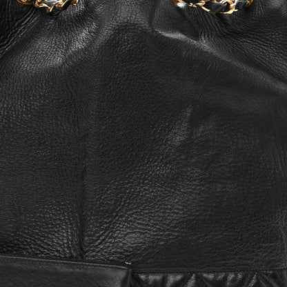 Chanel Grained Calfskin Lambskin Quilted Drawstring Bucket Bag Black 10 of 12