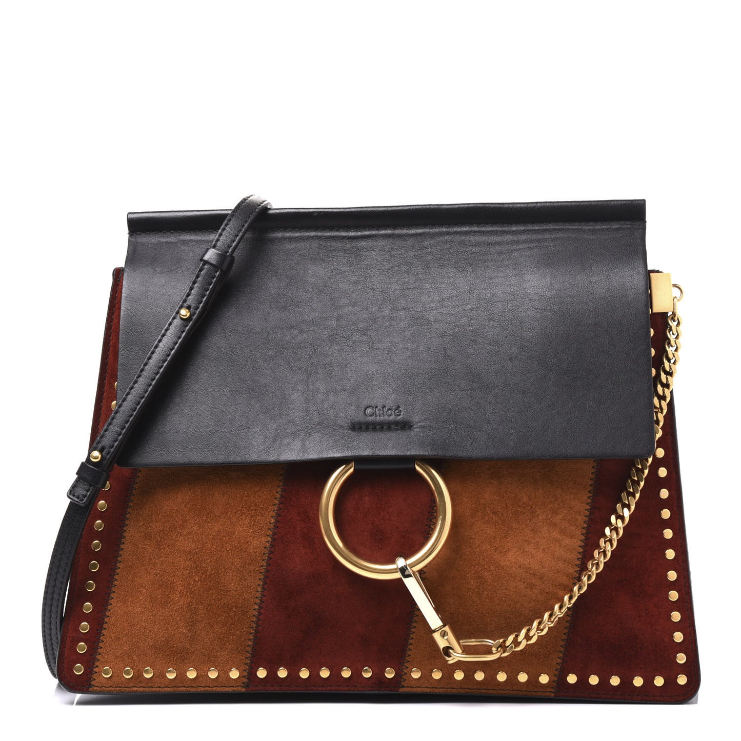 Suede Calfskin Studded Medium Faye Shoulder Bag Black Multicolor