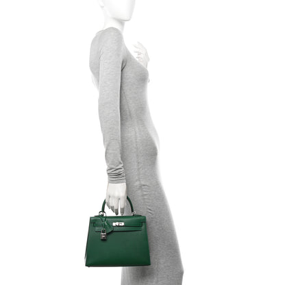 Hermes Madame Calfskin Kelly Sellier 25 Vert Moyen 2 of 12