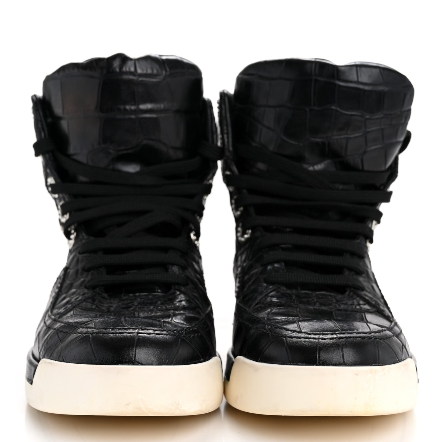 Calfskin Crocodile Embossed Cocodile High Top Sneakers 36.5 Black