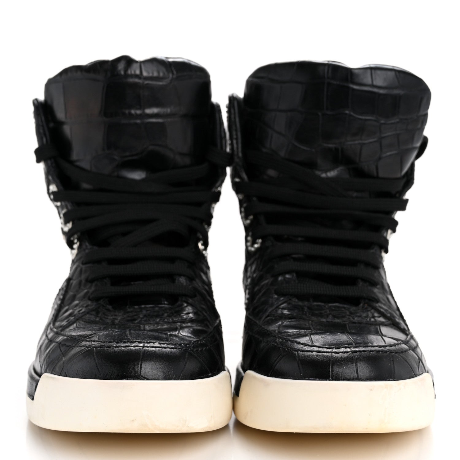 Chanel Calfskin Crocodile Embossed Cocodile High Top Sneakers 36.5 Black 3 of 11