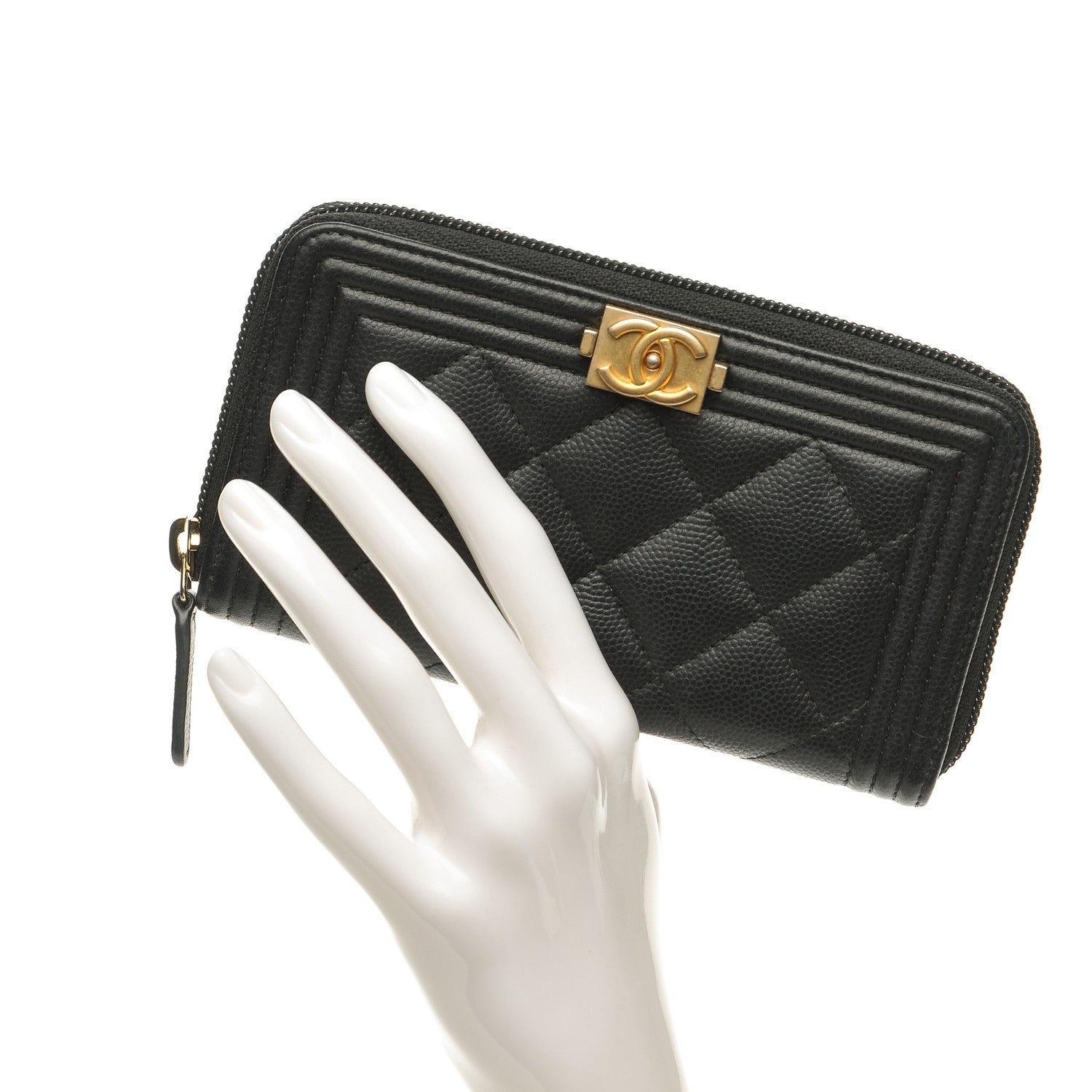 Chanel Caviar Quilted Boy Small Zip Around Wallet Black 2 of 9