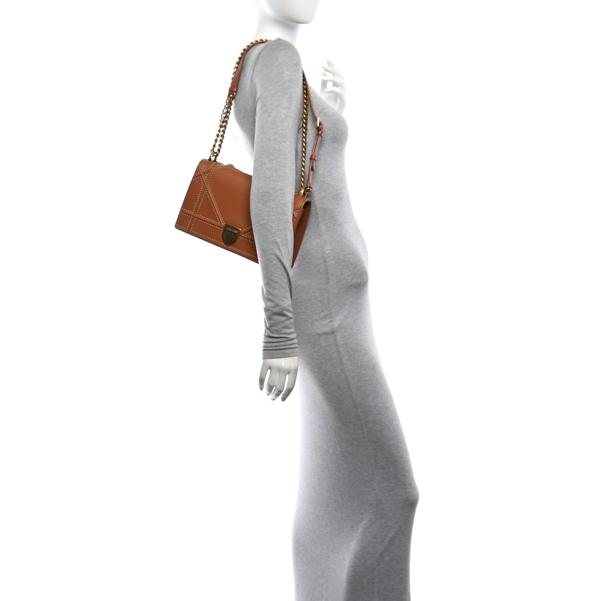 Christian Dior Lambskin Studded Medium Diorama Flap Bag Brown 2 of 10