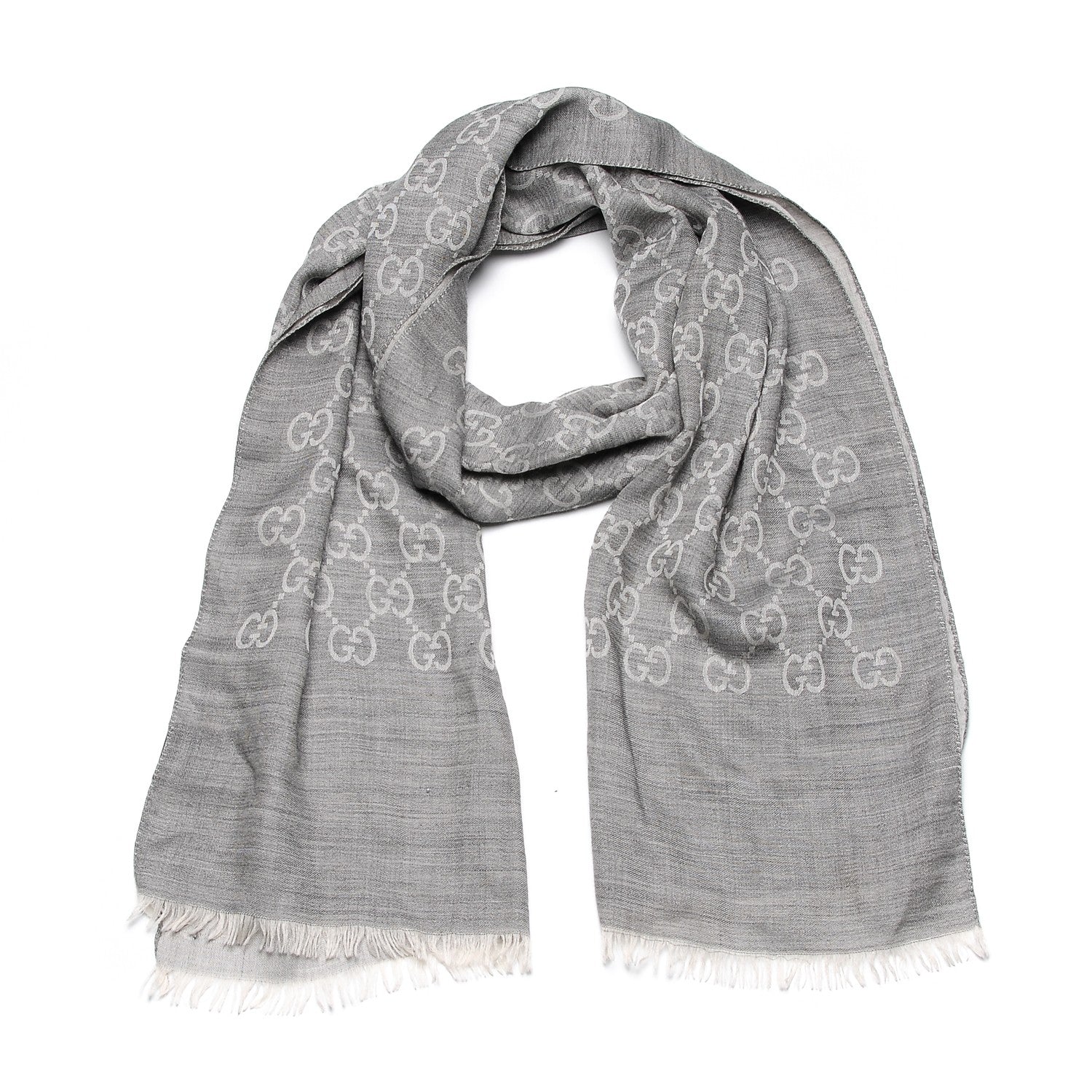 Gucci Wool Silk GG Monogram GGNat Scarf Lead 1 of 7