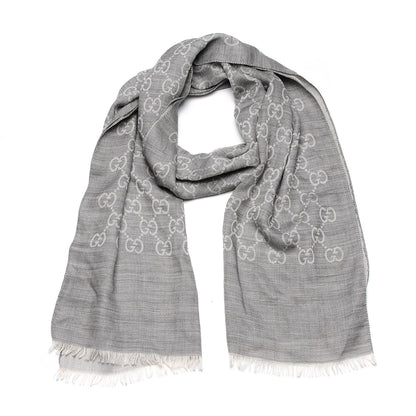 Gucci Wool Silk GG Monogram GGNat Scarf Lead 1 of 7