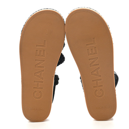 Chanel Cord Lambskin Quilted Logo Sandals 37 Black 5 of 8