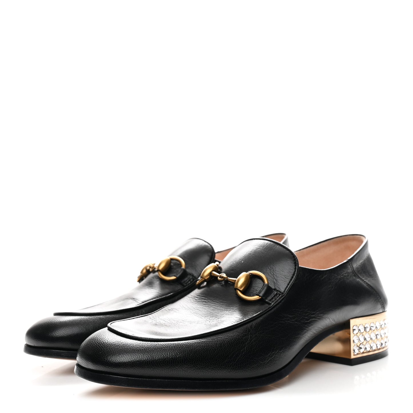 Goatskin Crystal Womens Horsebit Loafers 38 Black
