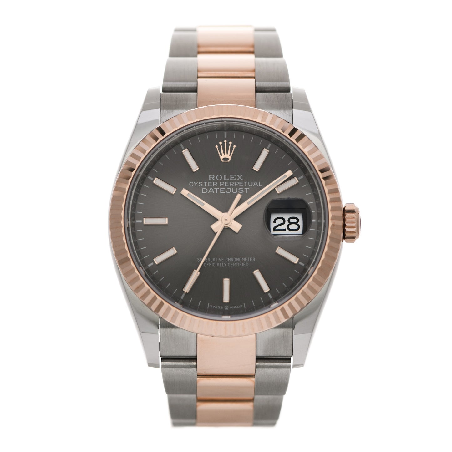 Stainless Steel 18K Everose Gold 36mm Oyster Perpetual Datejust Watch Slate 126231