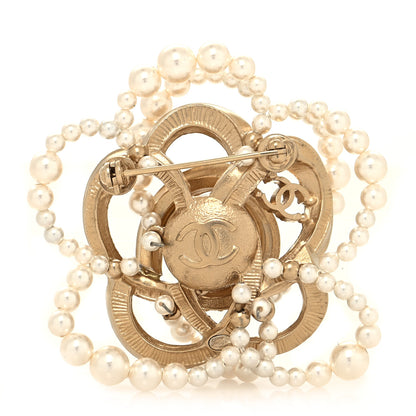Chanel Pearl Crystal Camellia CC Brooch Gold White 3 of 4
