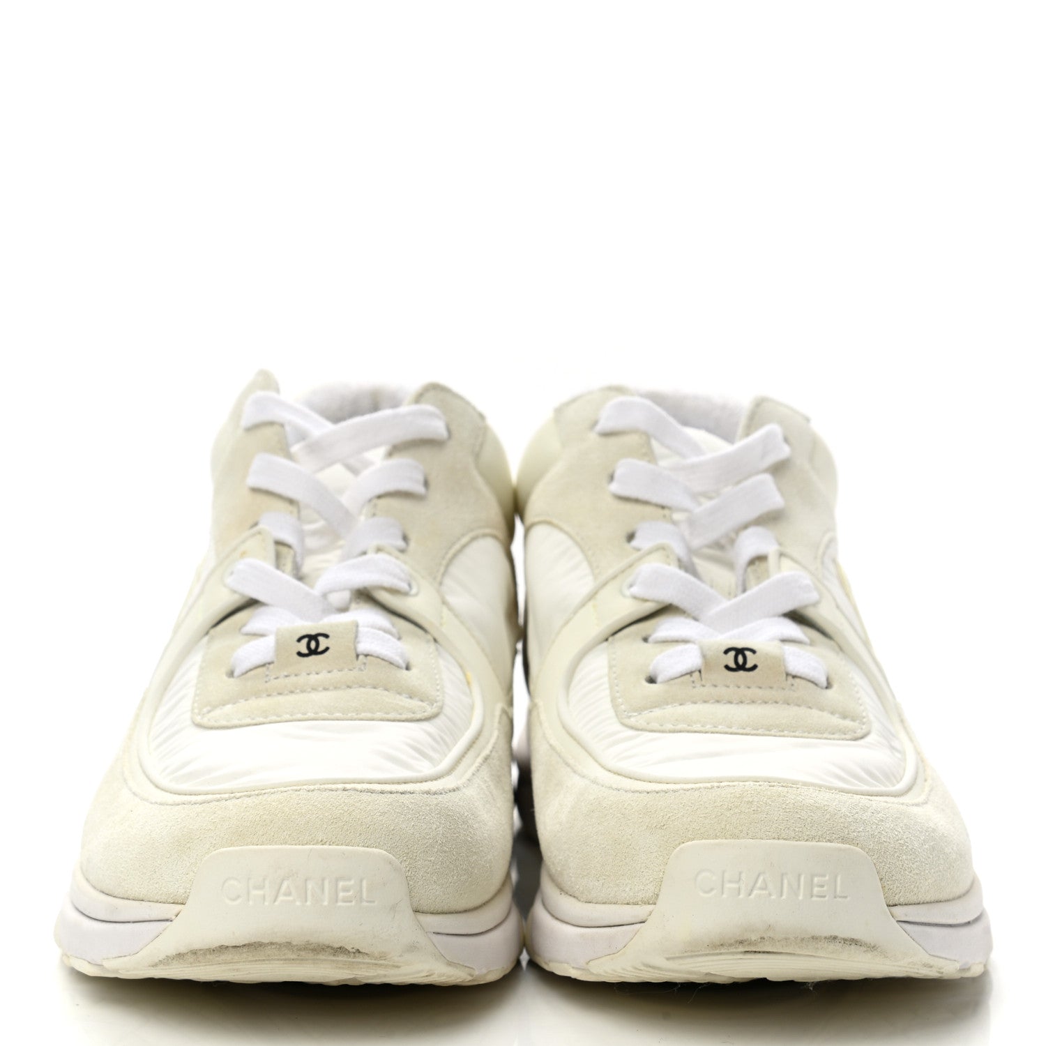 Chanel Suede Calfskin Fabric CC Sneakers 40.5 White 2 of 10