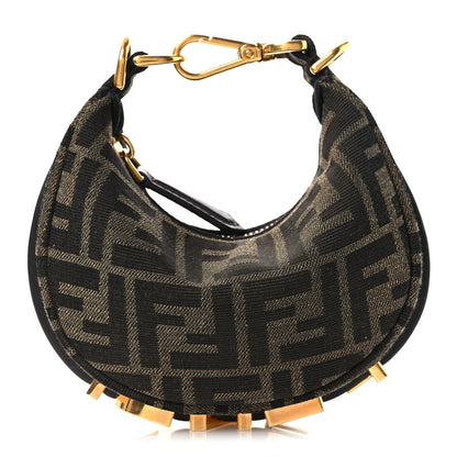 Fendi Fabric Jacquard FF 1974 Nano Fendigraphy Hobo Charm Tobacco Moro 1 of 10
