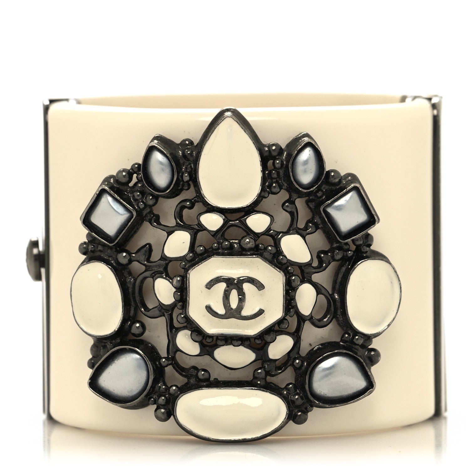 Chanel Resin Crystal CC Wide Cuff Ivory 1 of 7