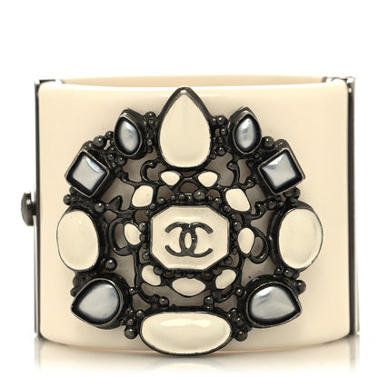 Chanel Resin Crystal CC Wide Cuff Ivory 1 of 7
