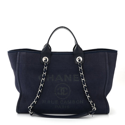 Chanel Mixed Fibers Calfskin Medium Deauville Tote Dark Blue 1 of 16