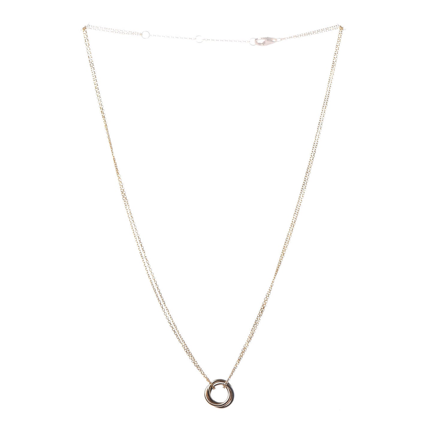 18K Pink Yellow White Gold Trinity Double Chain Pendant Necklace