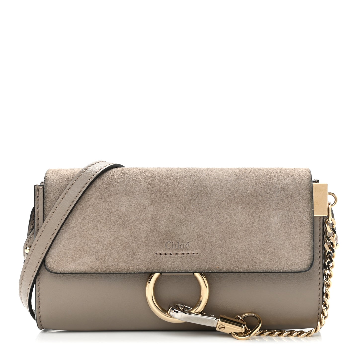 Suede Calfskin Mini Faye Shoulder Bag Motty Grey