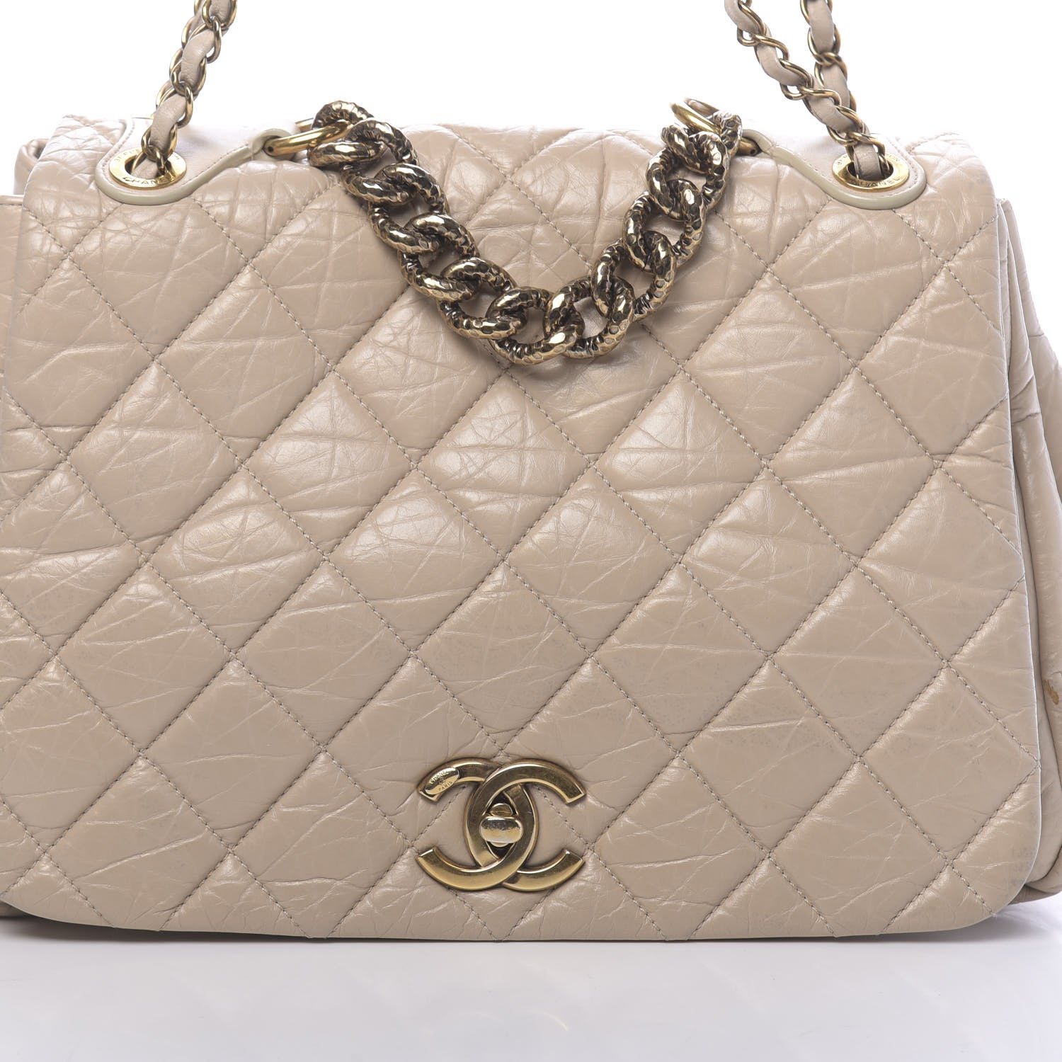 Chanel Aged Calfskin Quilted Large Pondichery Flap Beige 9 of 12