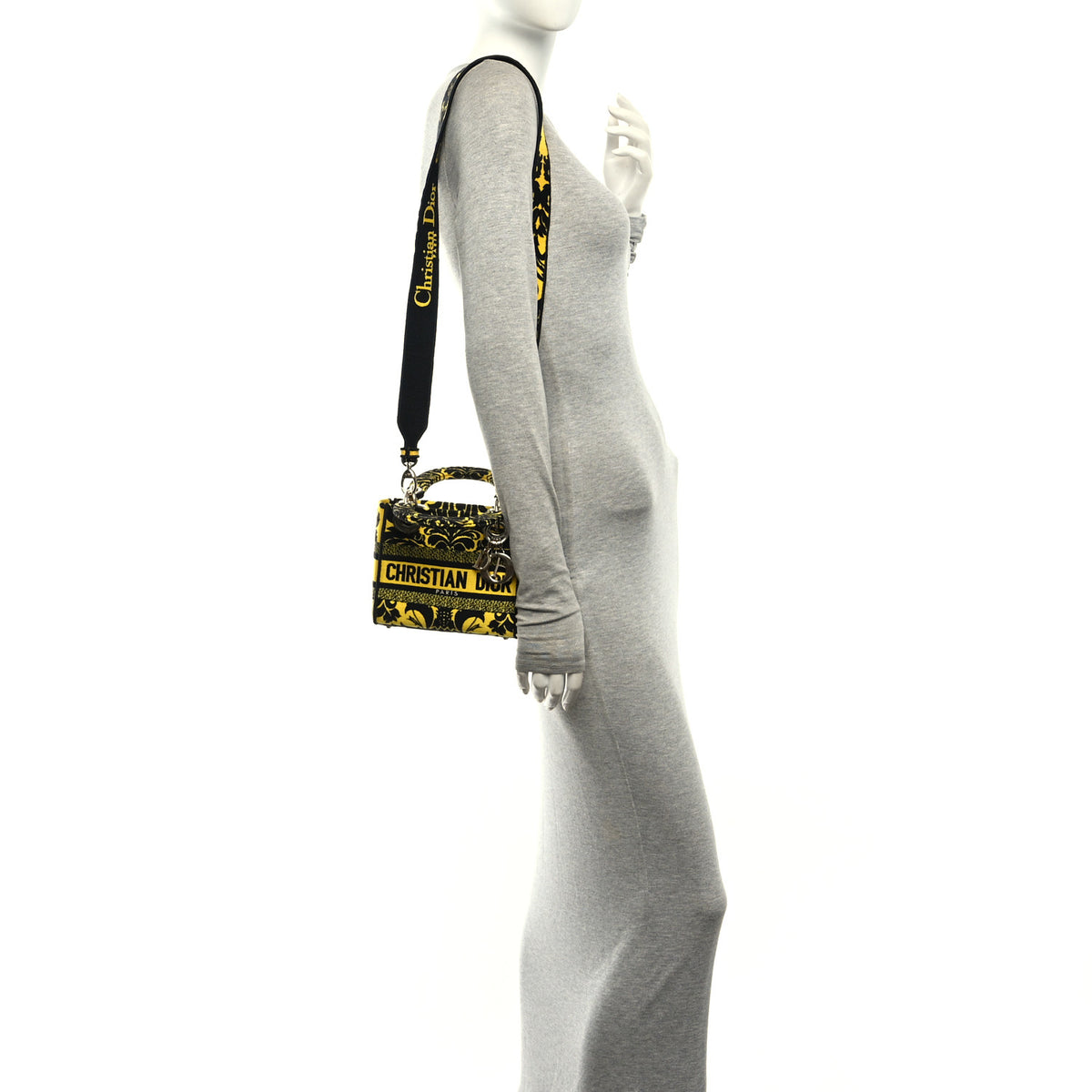 Canvas Petites Fleurs Embroidered Mini Lady D-Lite Black Yellow