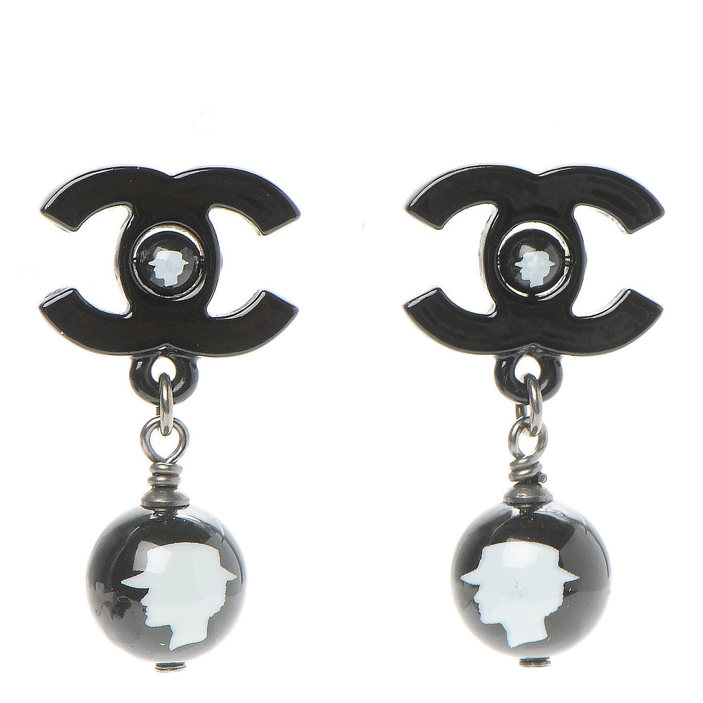 Enamel Bead CC Coco Drop Earrings Black
