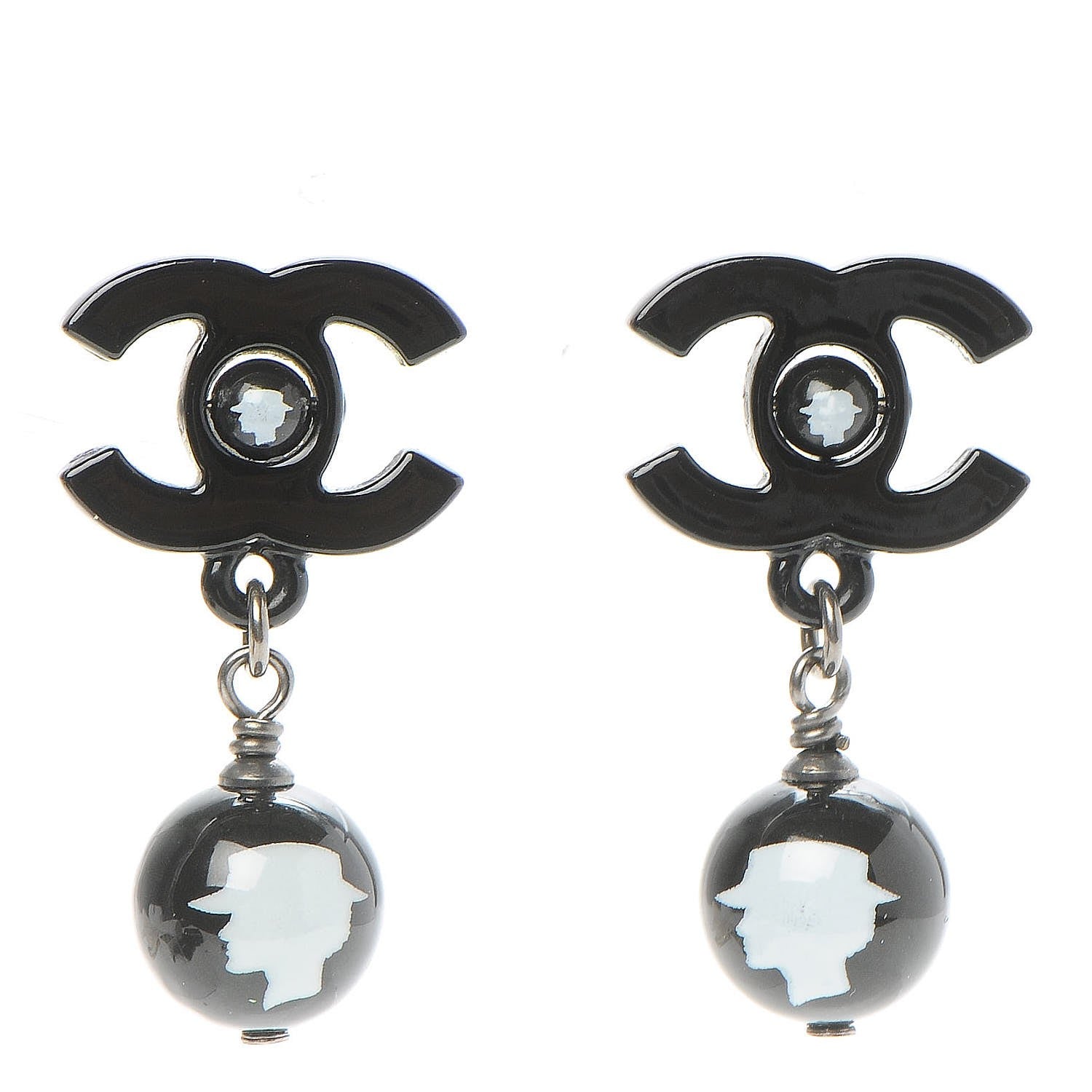 Chanel Enamel Bead CC Coco Drop Earrings Black 1 of 7