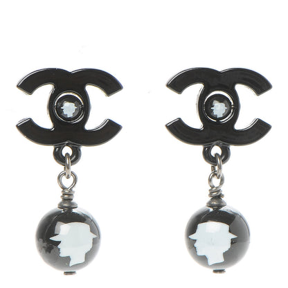 Chanel Enamel Bead CC Coco Drop Earrings Black 1 of 7