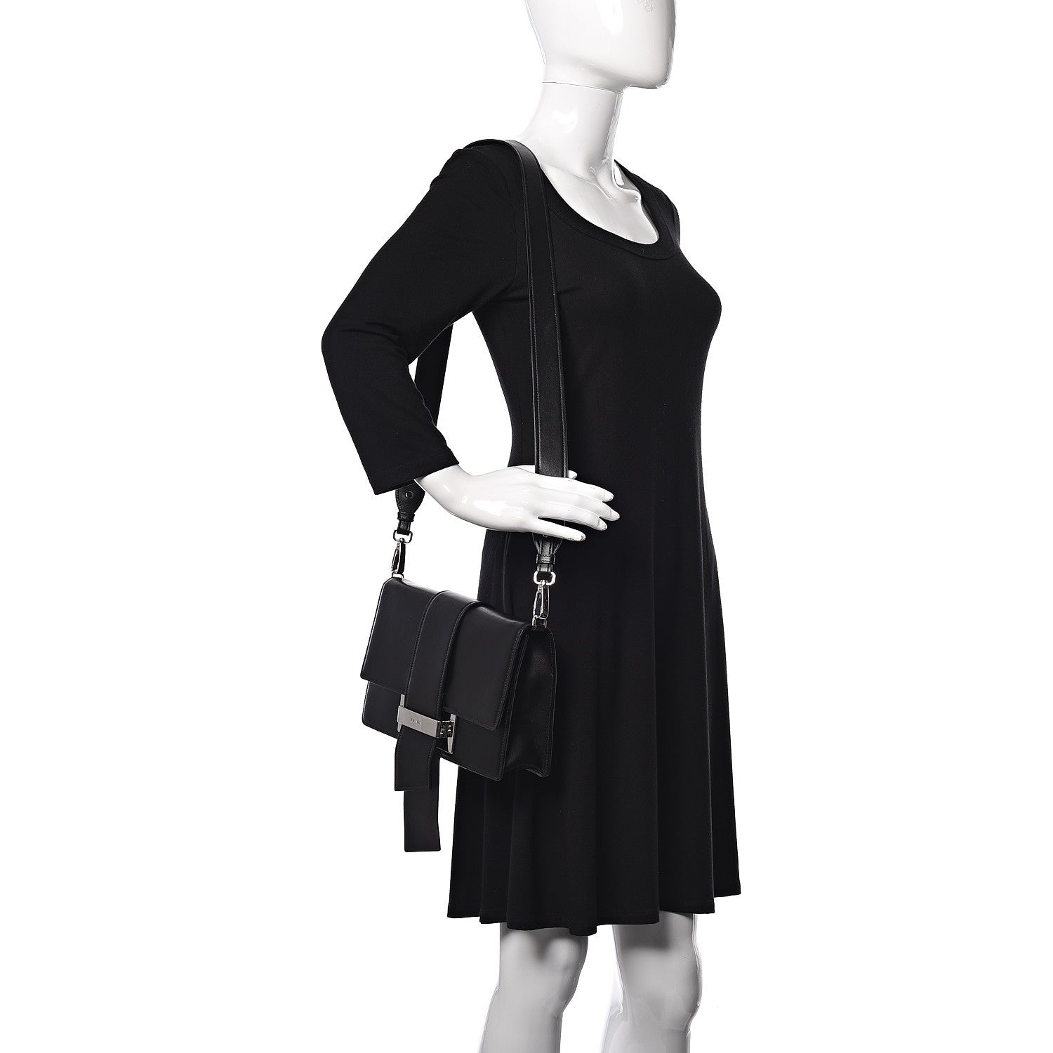 Prada City Calfskin Ribbon Bag Black 2 of 12