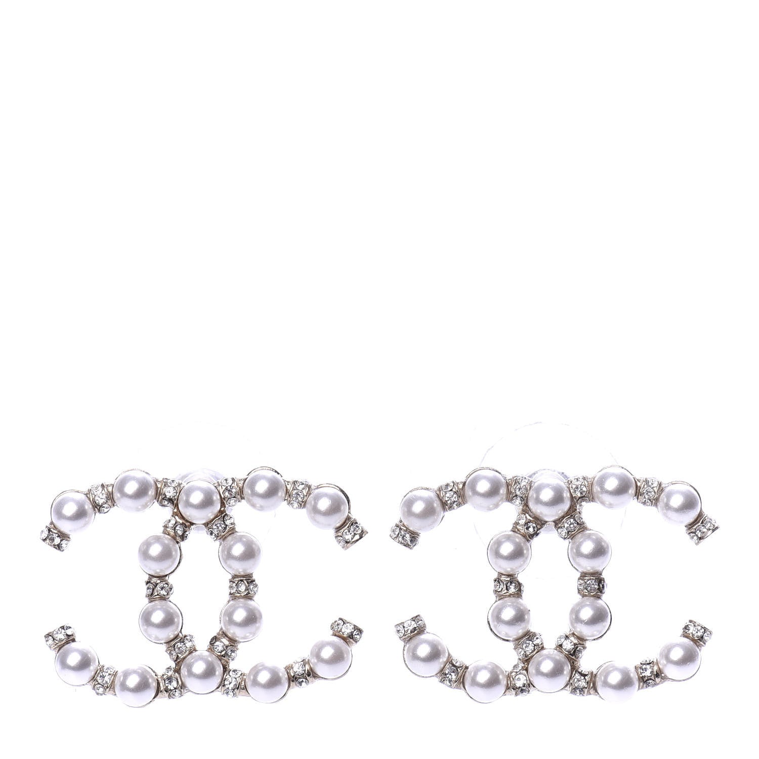 Chanel Pearl Crystal Nefertiti CC Earrings Gold 1 of 4