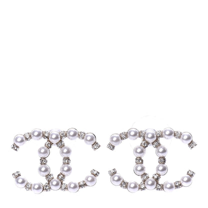 Chanel Pearl Crystal Nefertiti CC Earrings Gold 1 of 4