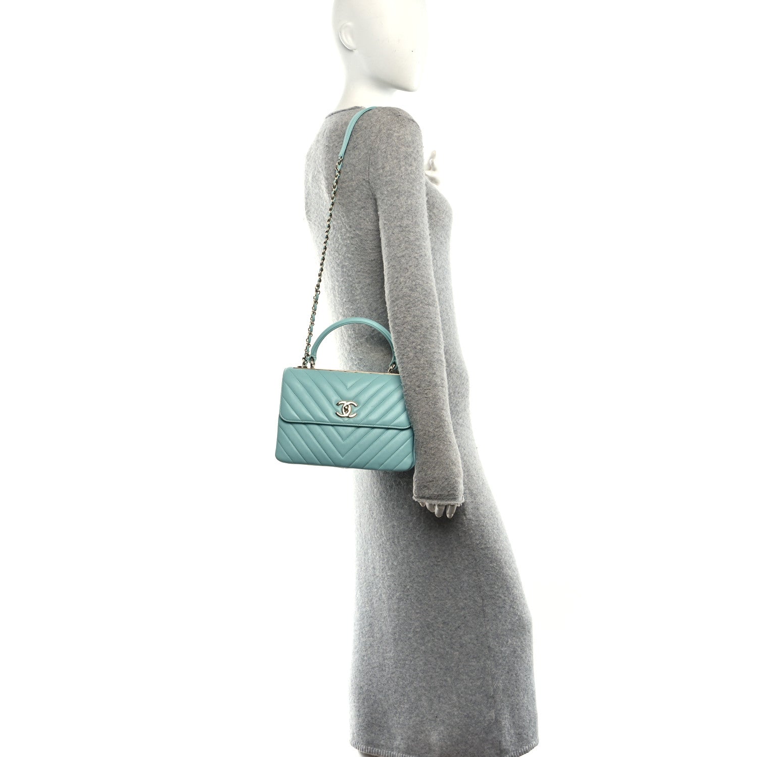 Chanel Lambskin Chevron Quilted Small Trendy CC Flap Dual Handle Bag Light Green 2 of 10