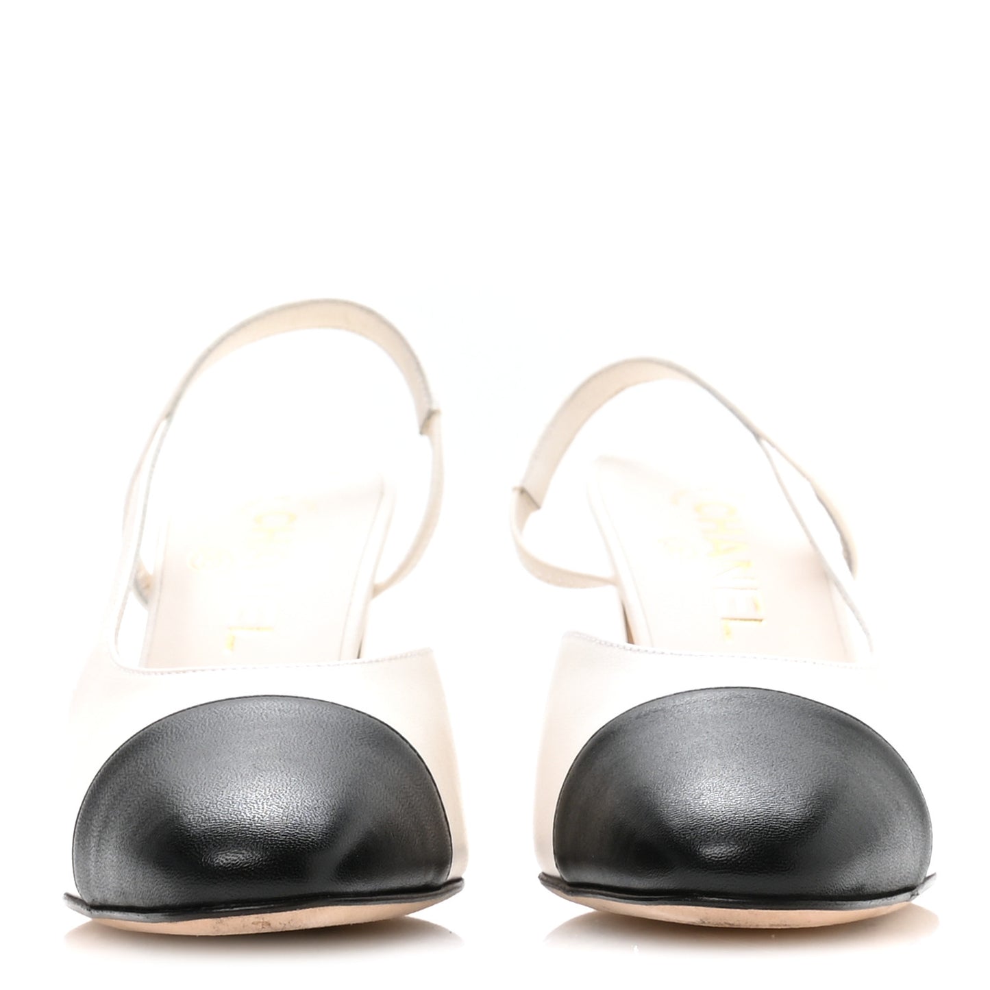 Lambskin Grosgrain Cap Toe CC Slingback Pumps 37 White Black
